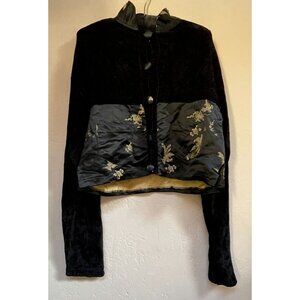 Vintage Varon Handloomed in USA Womens Black Button Up Crop Sweater Jacket Sz 2